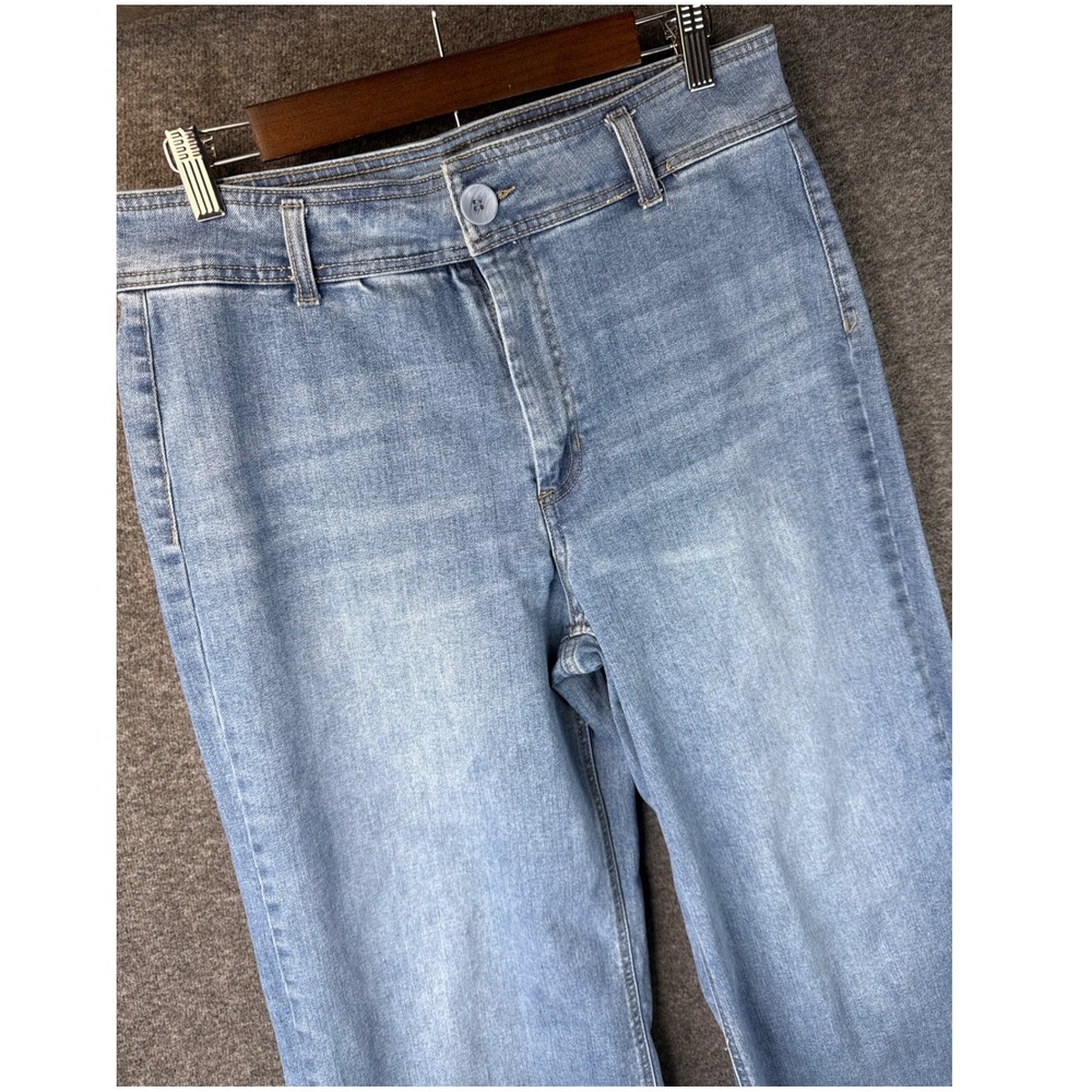 OAT New York‎ High Rise Wide Leg Raw Hem Jeans Light Wash Blue Womens Size 12/31